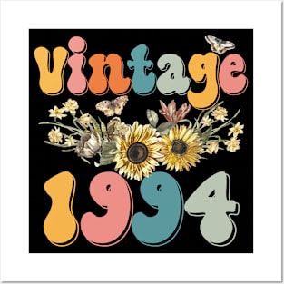 Vintage 1994 Sunflower Floral Retro Groovy 29th Birthday Posters and Art